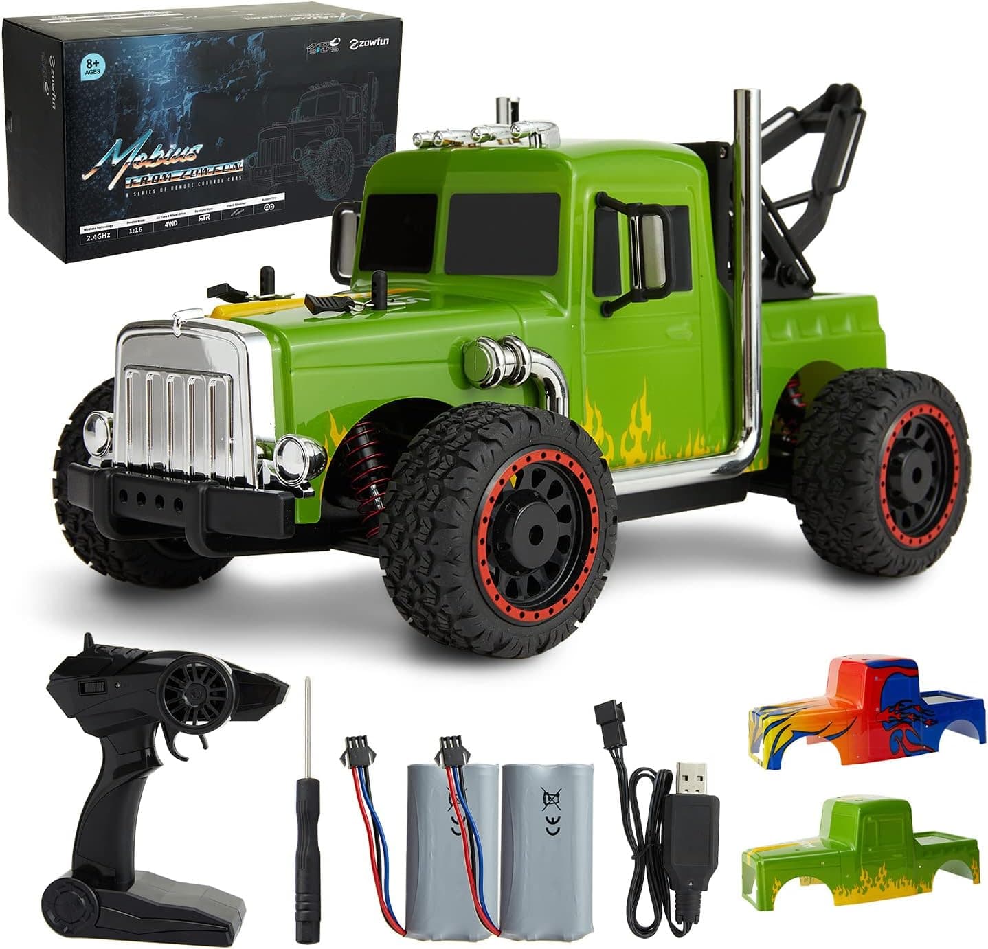 BNLLD 1:16 Remote Control Car, 4WD High Speed 40 Km/h All Terrains Off Road Remote Control Truck Electric RC Monster with 2 Rechargeable Batteries and Extra Shell, Gift for Boys Kids Adults