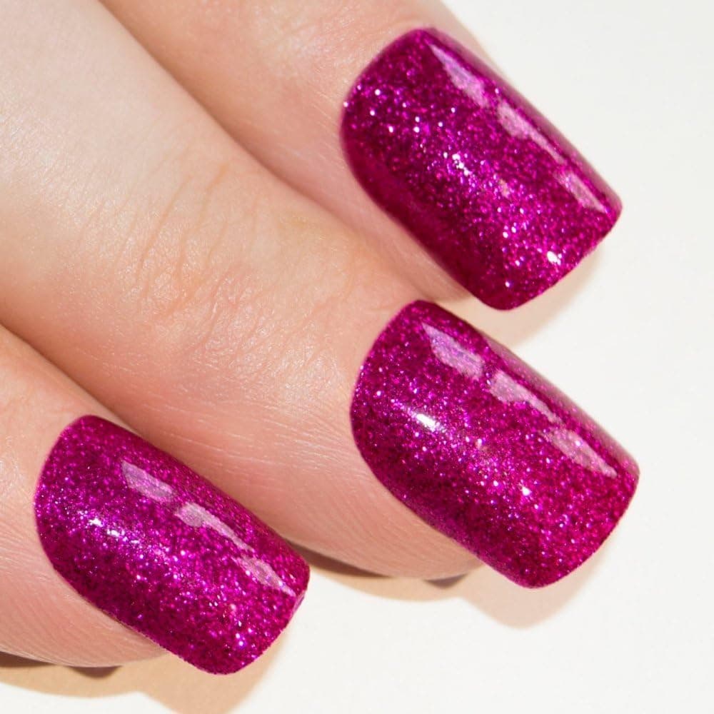 False Nails Bling Art French Fake Magenta Gel Glitter Squoval 24 Medium Tips