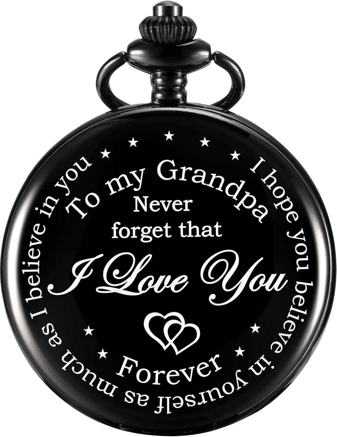 Hicarer Grandpa Pocket Watch Grandpa Gift for Christmas Birthday Father's Day, Personalized Gift for Grandpa - Never Forget That, I Love You Forever (Grandpa Gifts, Black Dial)