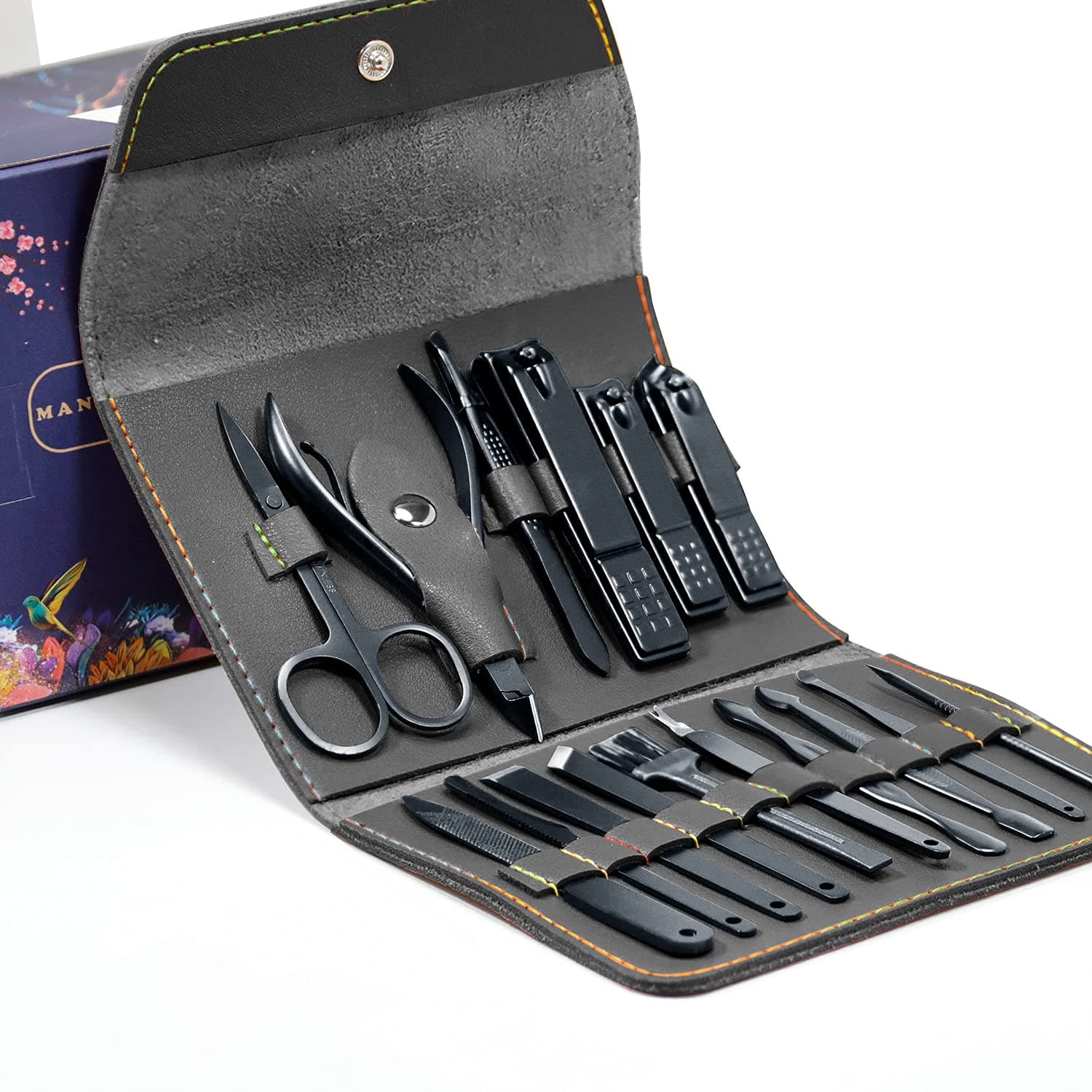 AIWOGEP Manicure Set Nail Clippers Pedicure Kit - 16 Pieces Professional Manicure Kit,Portable Travel Grooming Kit - Facial, Cuticle and Nail Care(Gray)