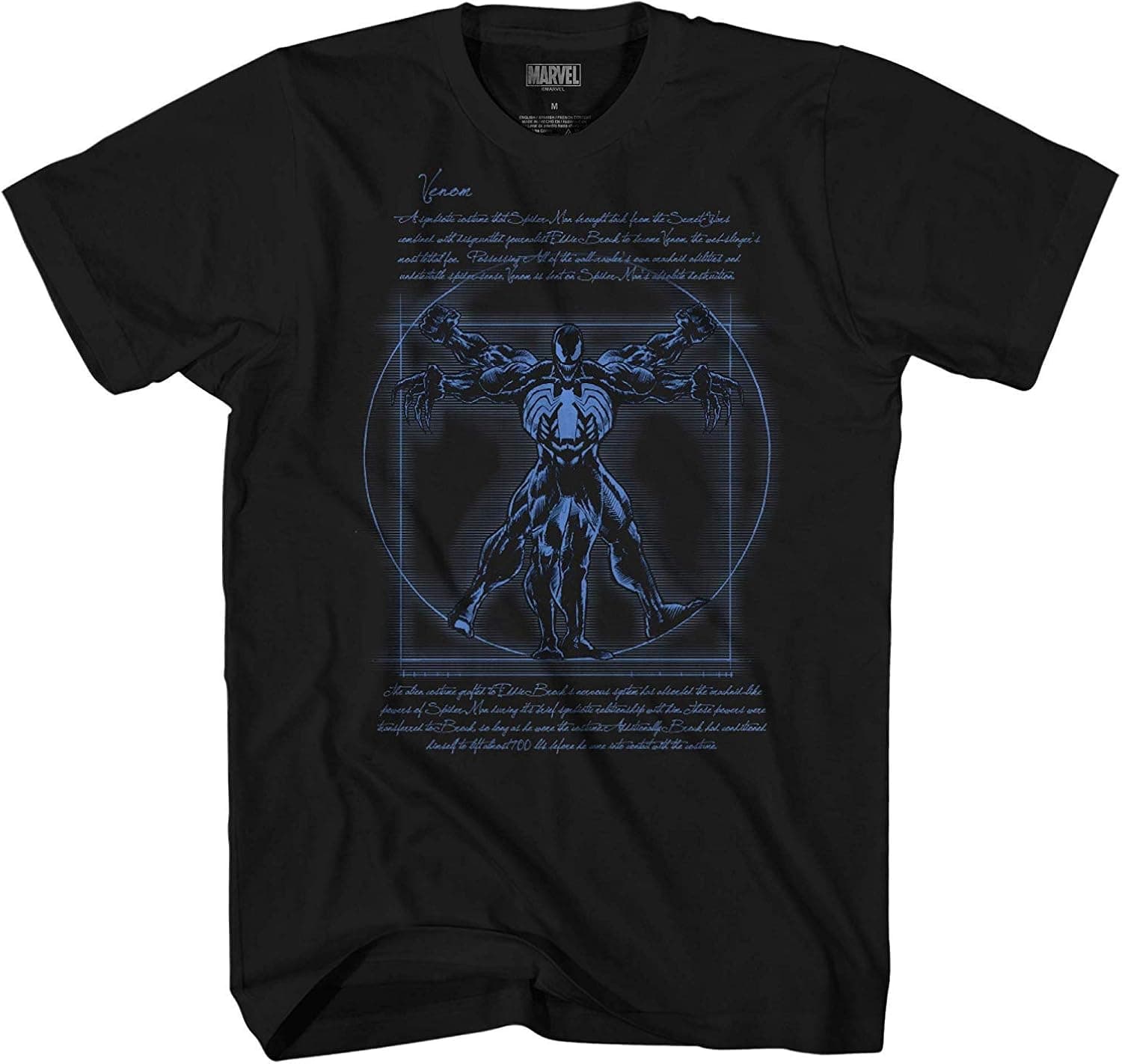 Marvel Vitruvian Man Venom Avengers Leonardo da Vinci Spiderman Superhero Adult Mens Graphic T-Shirt (Black,Small)