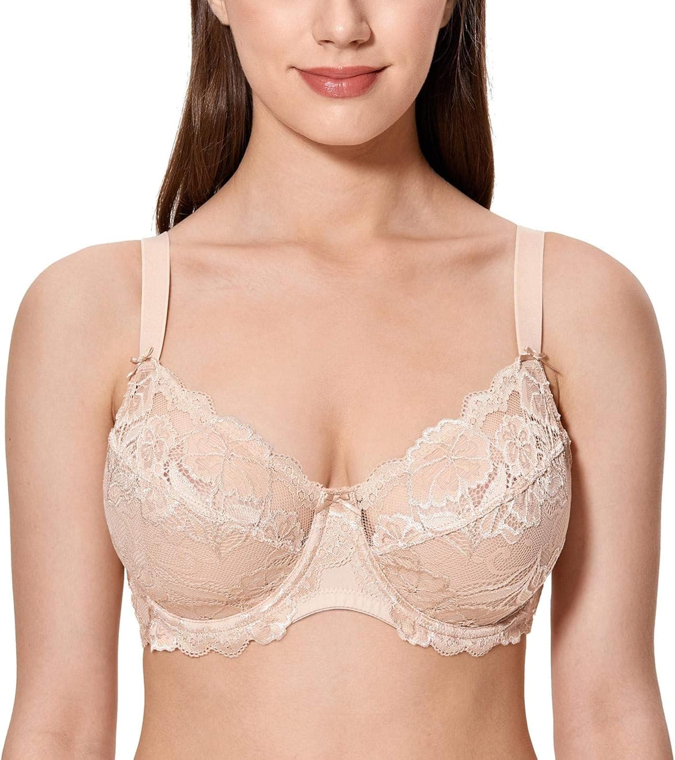 CALVENA Women's Lace Bra Full Coverage Non Padded Underwired Unlined Plus Size Bra for Everyday Comfort