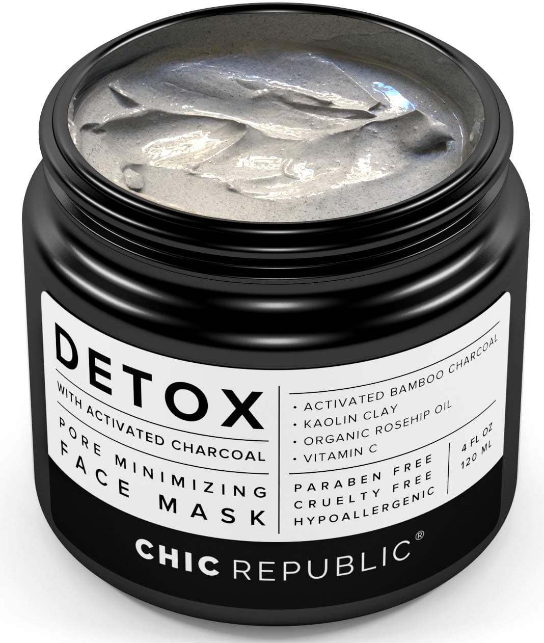 ORGANIC Charcoal and Clay Mask - Acne Face Mask with Kaolin Clay, Organic Rosehip Oil, Vitamin C - Pore Minimizing, Gentle Exfoliating, Anti Aging Hydrating Mask - Acne, Blackhead Treatment