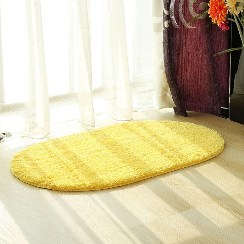 EZON-CH Modern Non Slip Pure Color Oval Bathroom Bath Shower Bedroom Mat Toilet Geometry Floor Rug Carpet Pad(Yellow)(18x26IN)