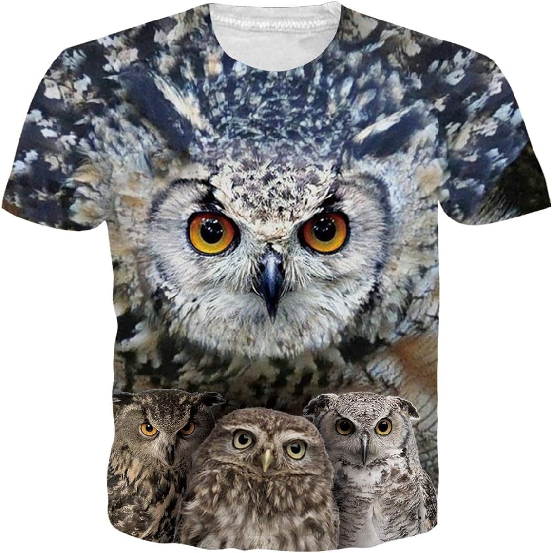 RAISEVERN Personalized Nighthawk Graphic 3D Digital Printed Cool Owl T-Shirt Stylish Crew-Neck Short Sleeve for Men Women
