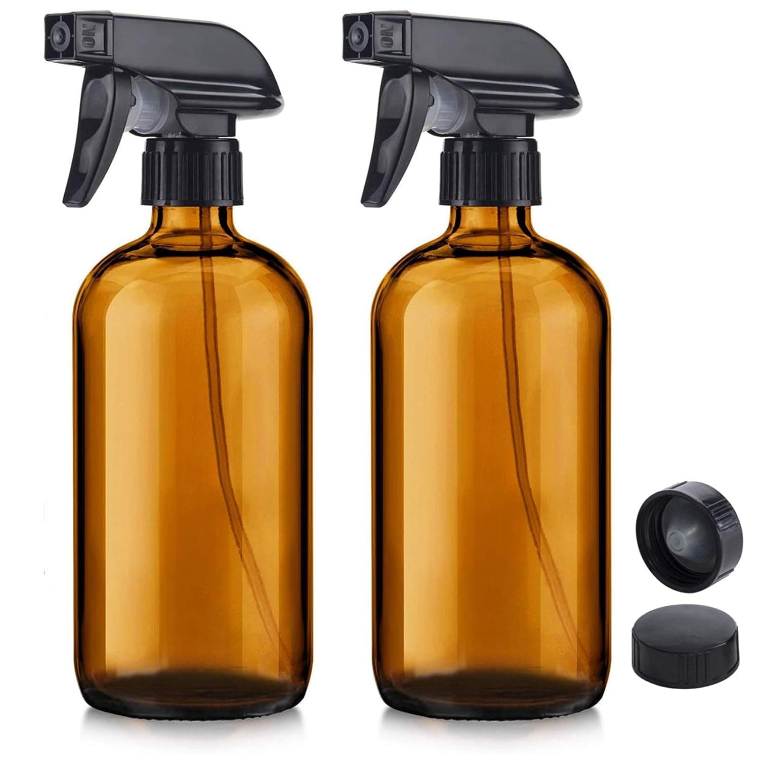 Glass Spray Bottle, Niuta 16 OZ Amber Glass Empty Spray Bottles with Labels for Plants, Pets, Essential Oils, Cleaning Products - Black Trigger Sprayer w/Mist and Stream Settings