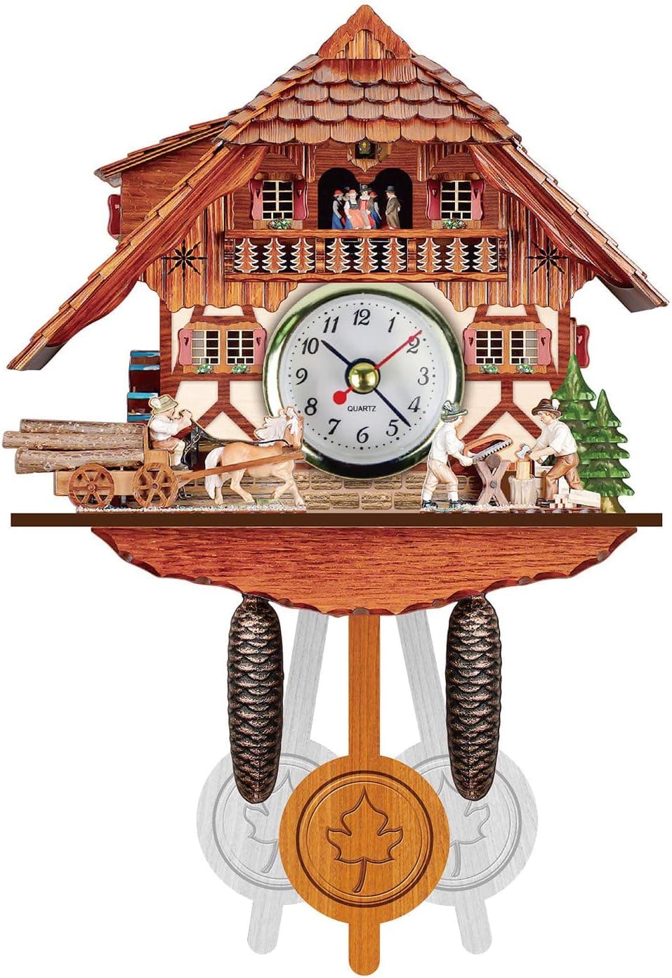 Alaythm Cuckoo Shaped Clock Wooden Wall Clock, Handcrafted Antique Pendulum Clock, Rustic Farmhouse Clocks Home Decor Clock No Ticking Fashion Gift for Home Kids Room Decor (Multicolor)
