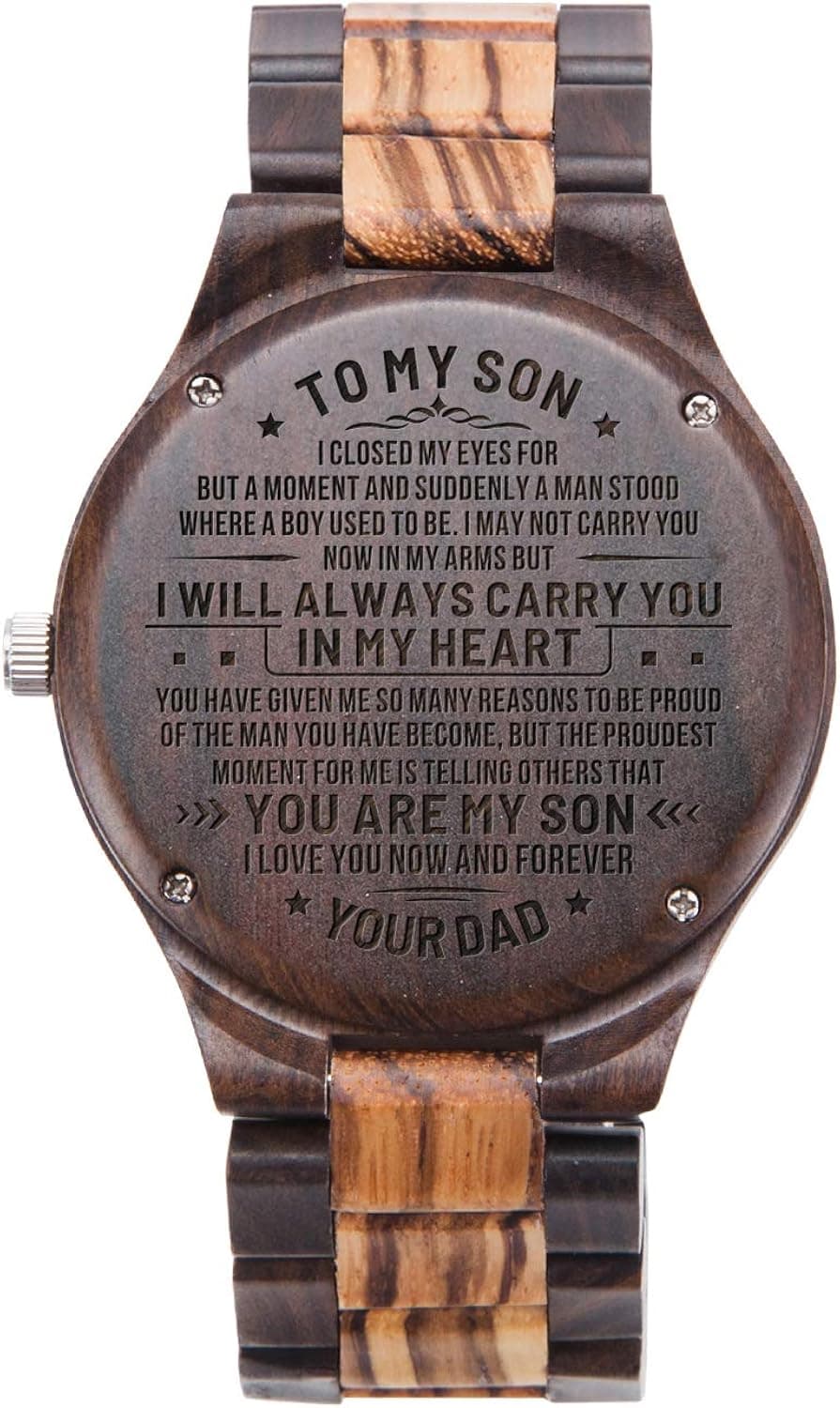 Engraved Wooden Watch for Son from Mom Zebra Wood and Ebony Wooden Graduation Watch for Son