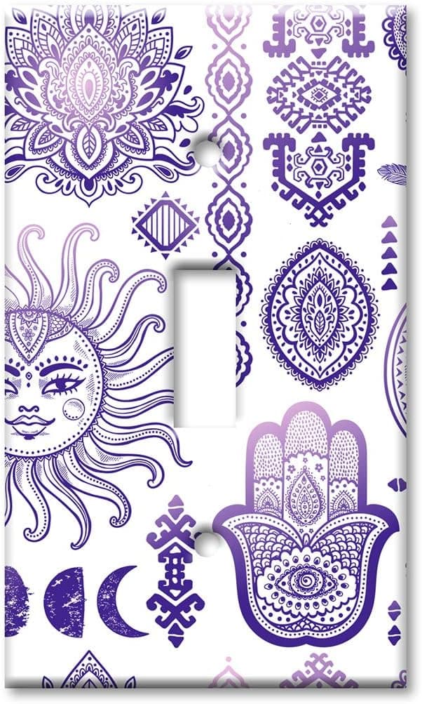 Art Plates 1 Gang Toggle Wall Plate - Purple Sun and Moon Toss
