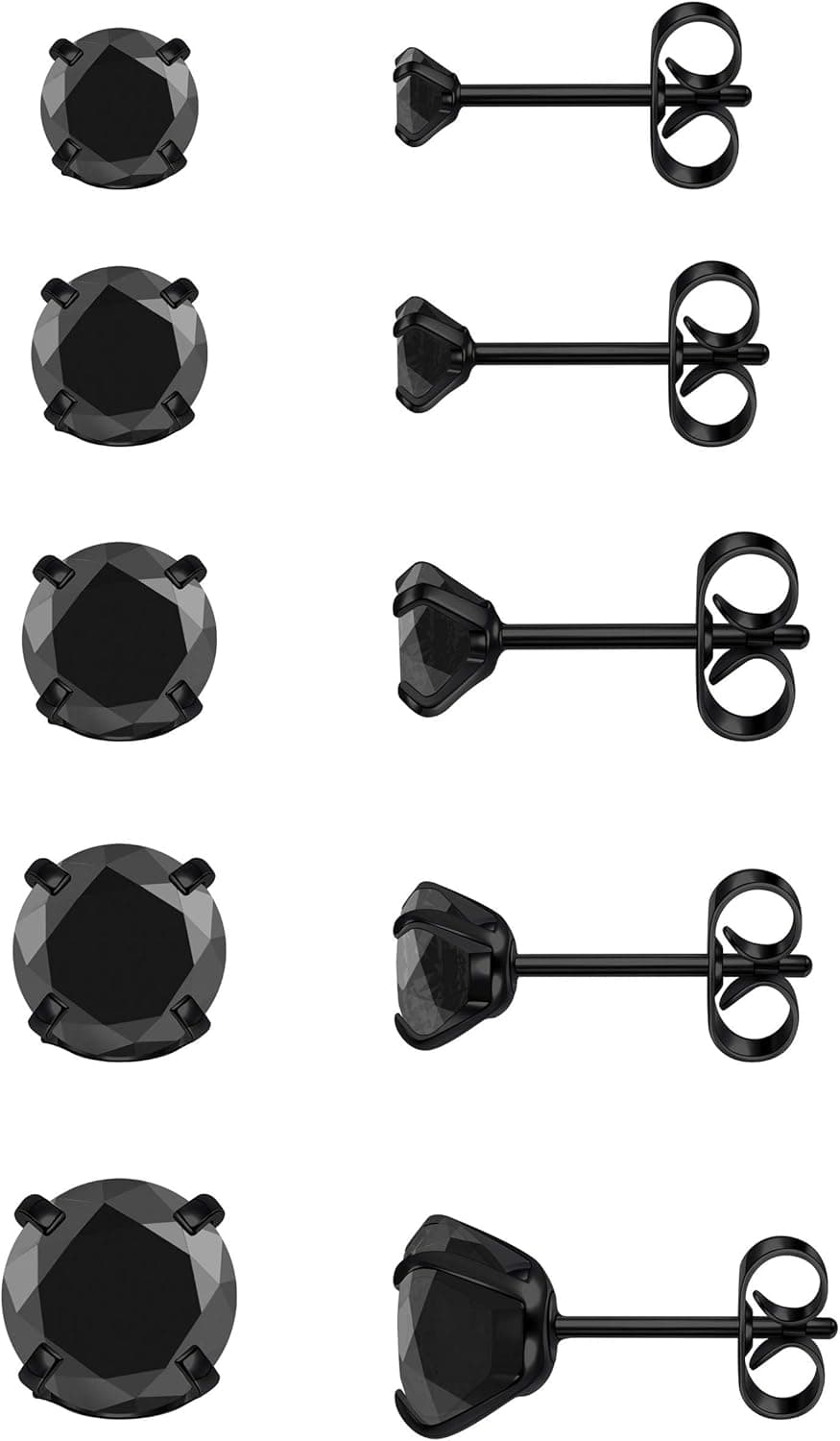Top Plaza Hypoallergenic Stainless Steel Stud Earrings Round Cubic Zirconia CZ Earring Set for Women Men 3mm-8mm