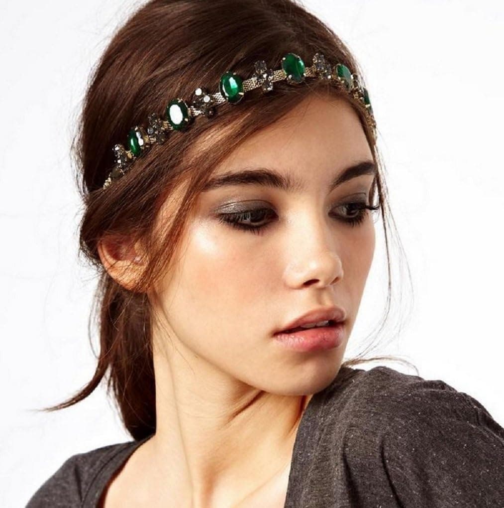 Carinloing Rhinestone Emerald Green Diamond Beautiful Metal Head Wear Hair Band Headdress/Headpiece