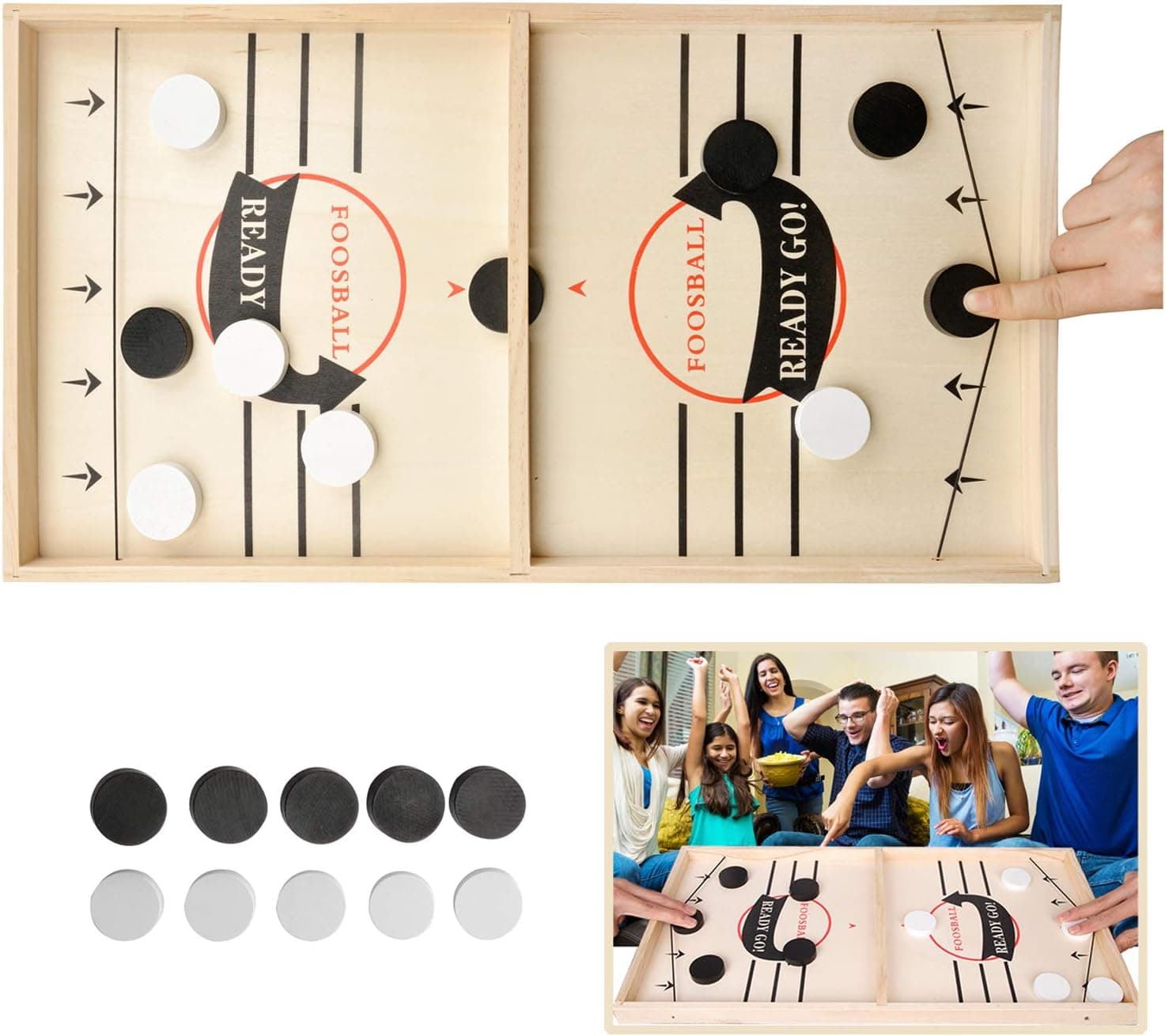 Large Size Fast Sling Puck Game Board Foosball Slingshot Wooded Hockey Game Foosball Sling Puck Fastrack for Adult and Kid Ready Go Big Slingpuck Board Game for Child and Adult.