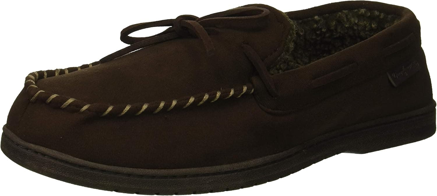 Dearfoams Men's Microsuede Moccasin with Tie in Wide Width Slipper