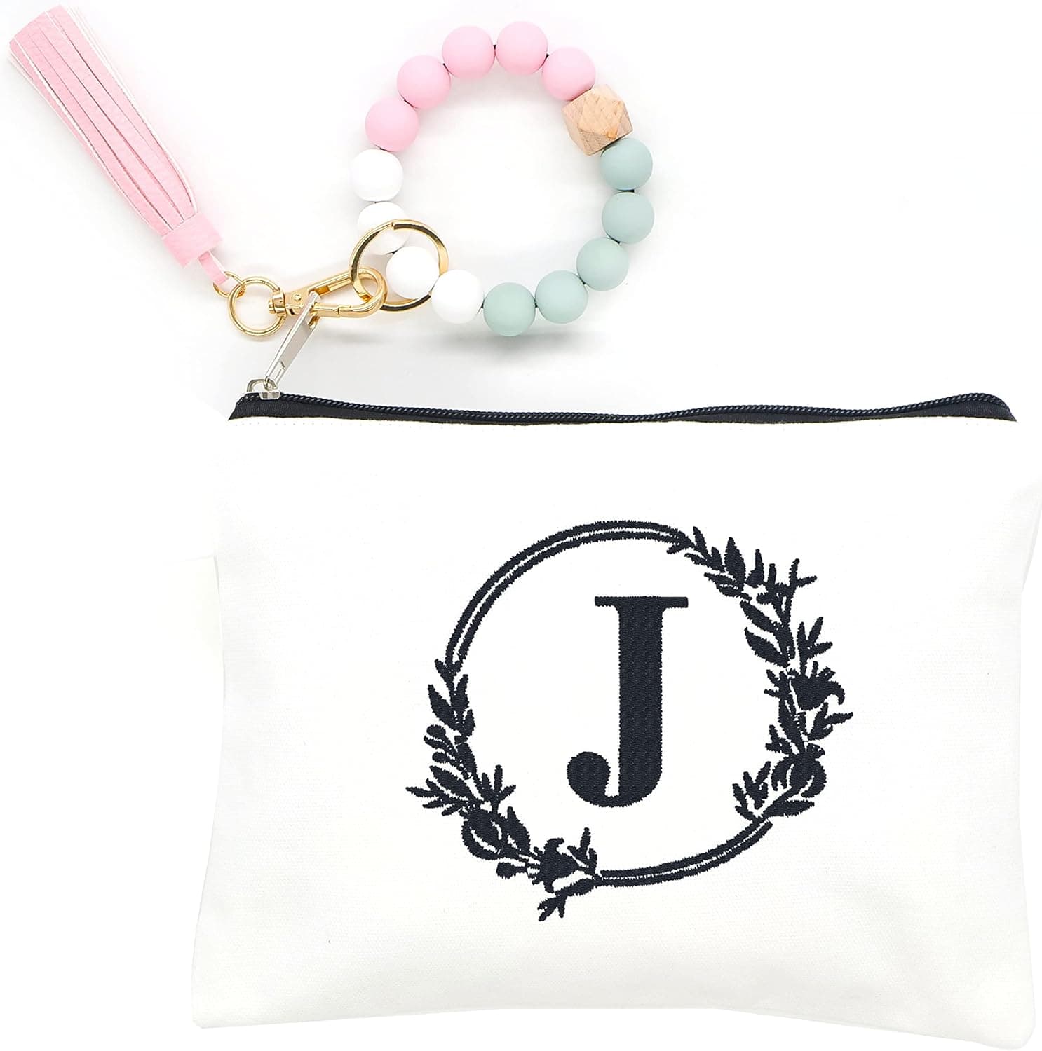 onstary Embroidered letter combination cosmetic bag，Personalized Present Bag, Suitable for Wedding, Birthday, Holiday, is a Great Gift for Women, Mom, Teachers, Friends, Bridesmaids (J)