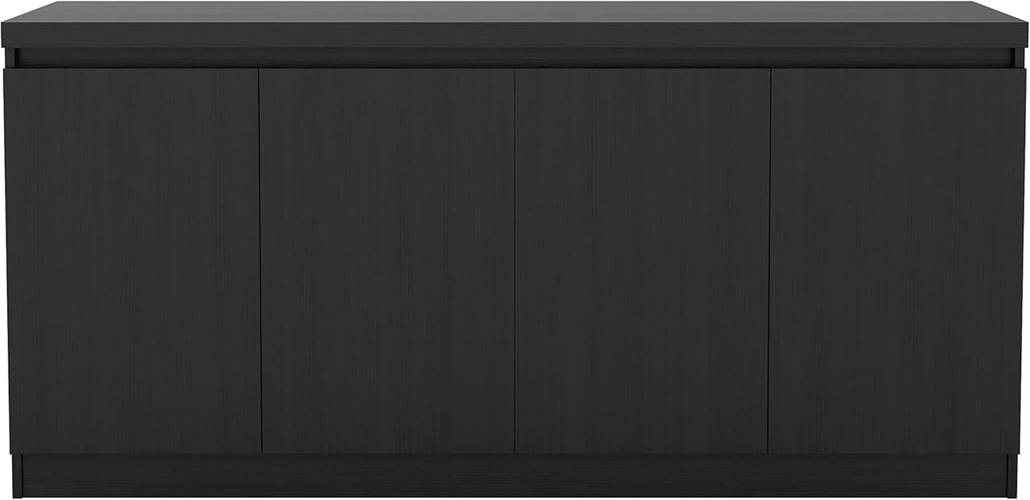 Manhattan Comfort Viennese Collection 6 Shelf Gloss Finished Long Buffet Cabinet / Dining Console with 4 Doors, Black Gloss