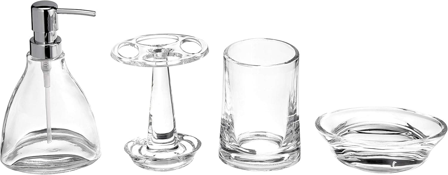 Amazon Basics Vapor 4-Piece Glass Bathroom Accessories Set