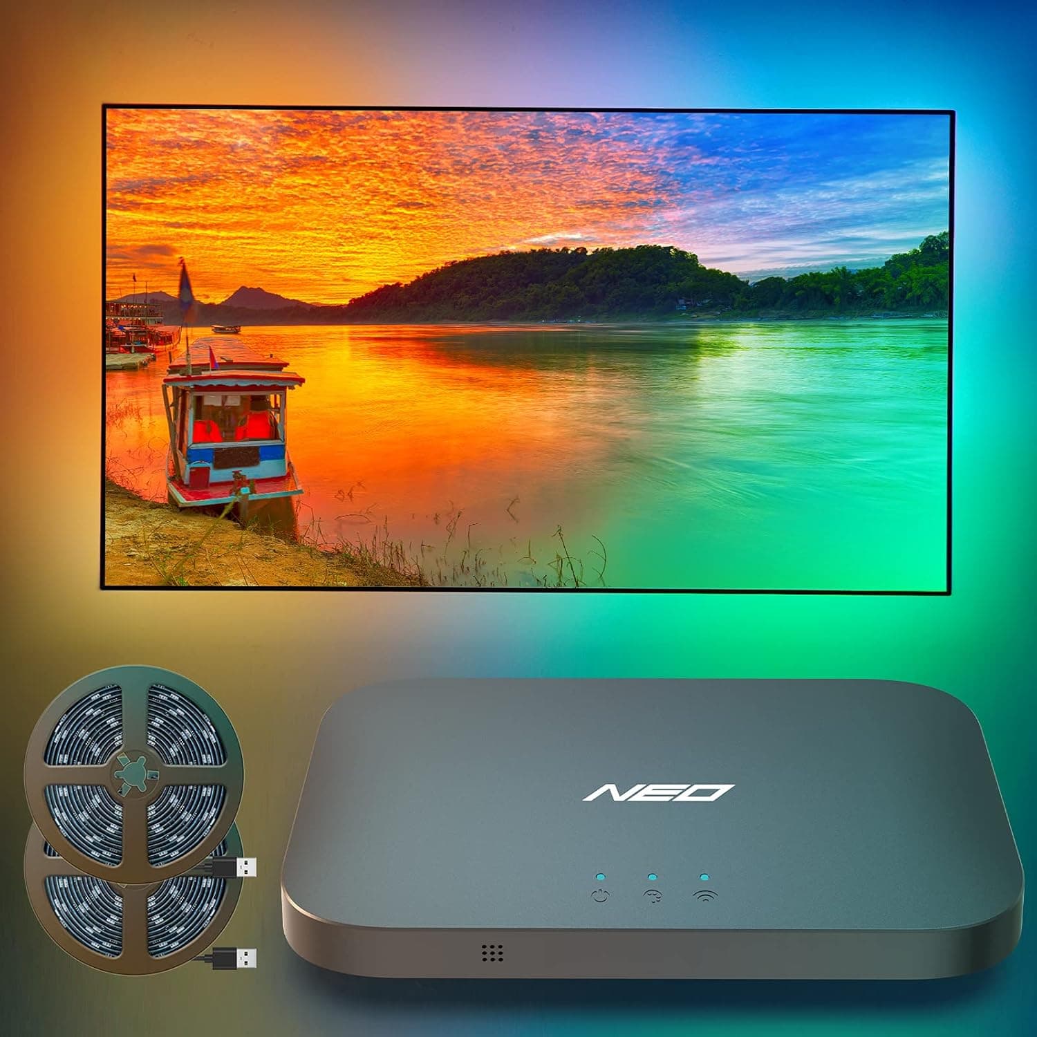Light Mi NEO HDMI Sync Box with LED TV Backlight, 20 FT TV LED Strip Lights for 66-90 inch TVs, PC, Gaming, Works with Alexa & Google Assistant, App Control, Lights and Music Sync, DIY and Scene Modes