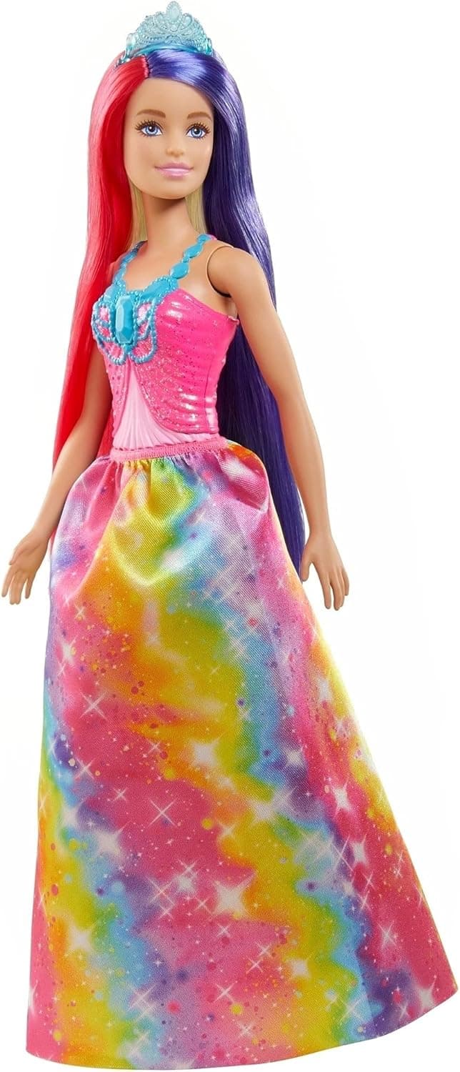 Barbie Dreamtopia Doll, Royal in Rainbow Dress with Extra-Long Colorful Fantasy Hair and Styling Accessories Like Tiara