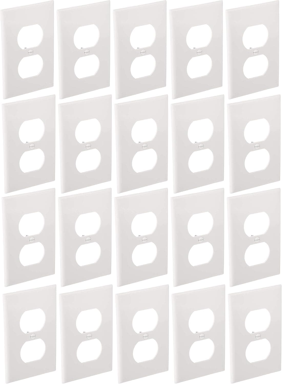 Leviton 80703-W 1-Gang Duplex Receptacle Wallplate, Standard Size, Thermoplastic Nylon, Device Mount, 20-Pack, White, 20 Piece
