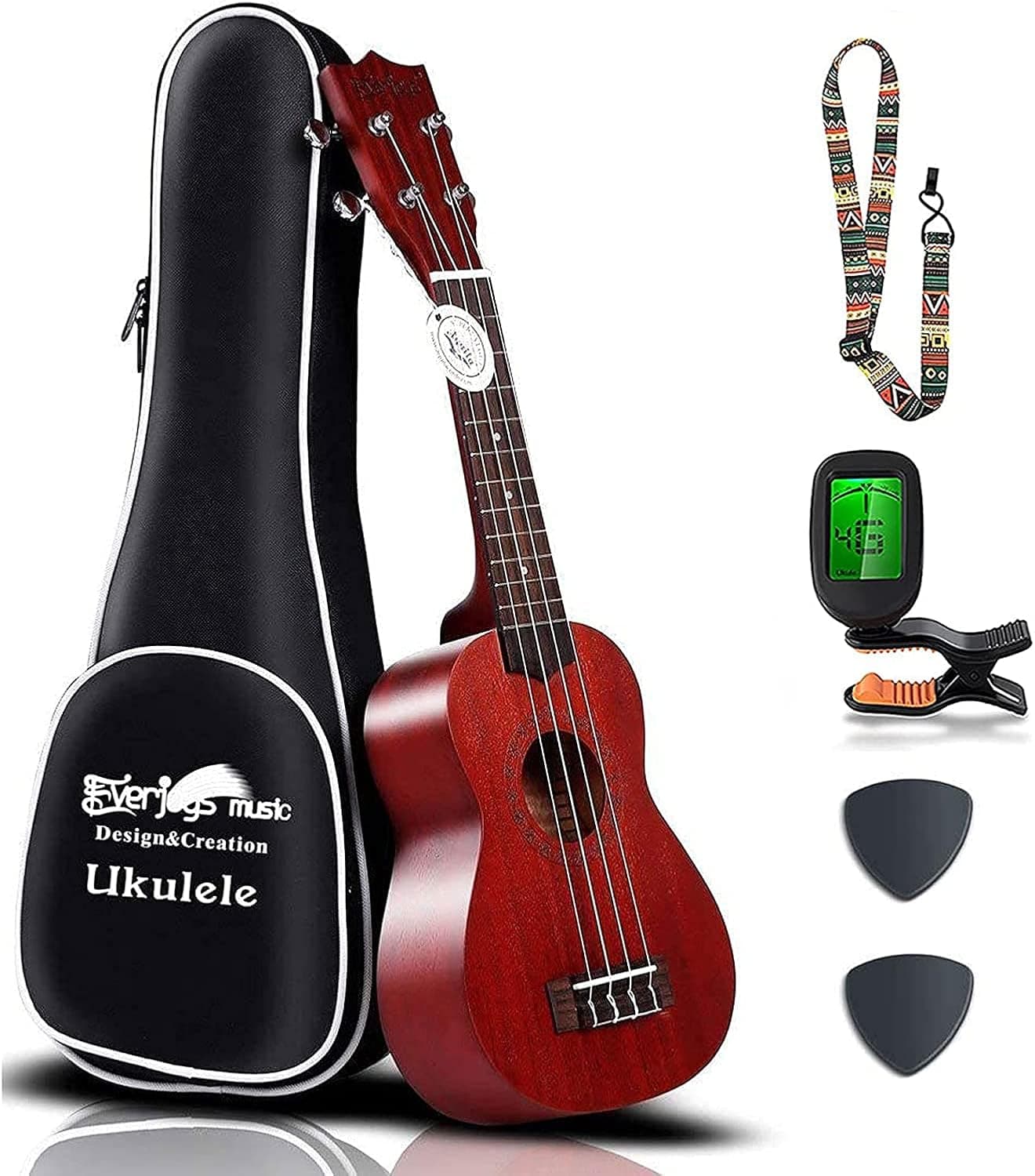 Soprano Ukulele Beginner Kit for Kids Adult Student w/Free Online Lesson 21 Inch Ukelele Gig Bag Strap String Tuner Songbook Pick Polishing Cloth, Rainbow Series Ukalalee