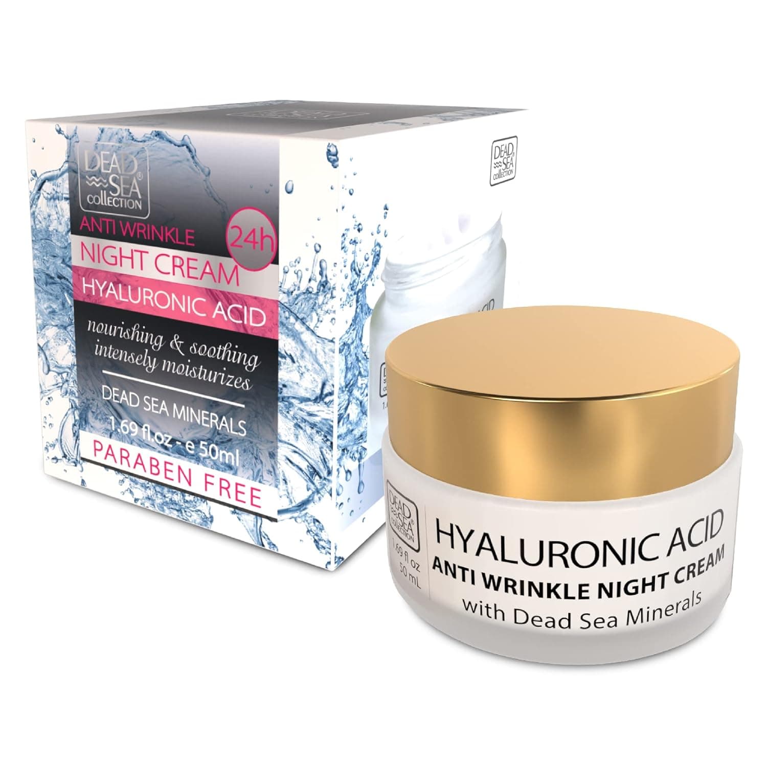 Dead Sea Collection Anti-Wrinkle Night Cream for Face with Hyaluronic Acid - Anti Aging - Skin Care with Sea Minerals - Nourishing, Moisturizer, Hydrating and Smoothing Face Cream (1.69 fl.oz)