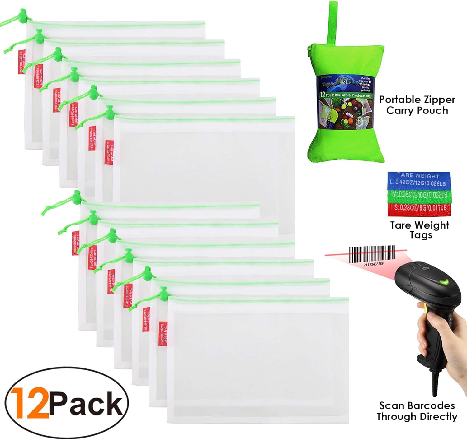 Reusable Produce Bags Set (1, 12 Small)