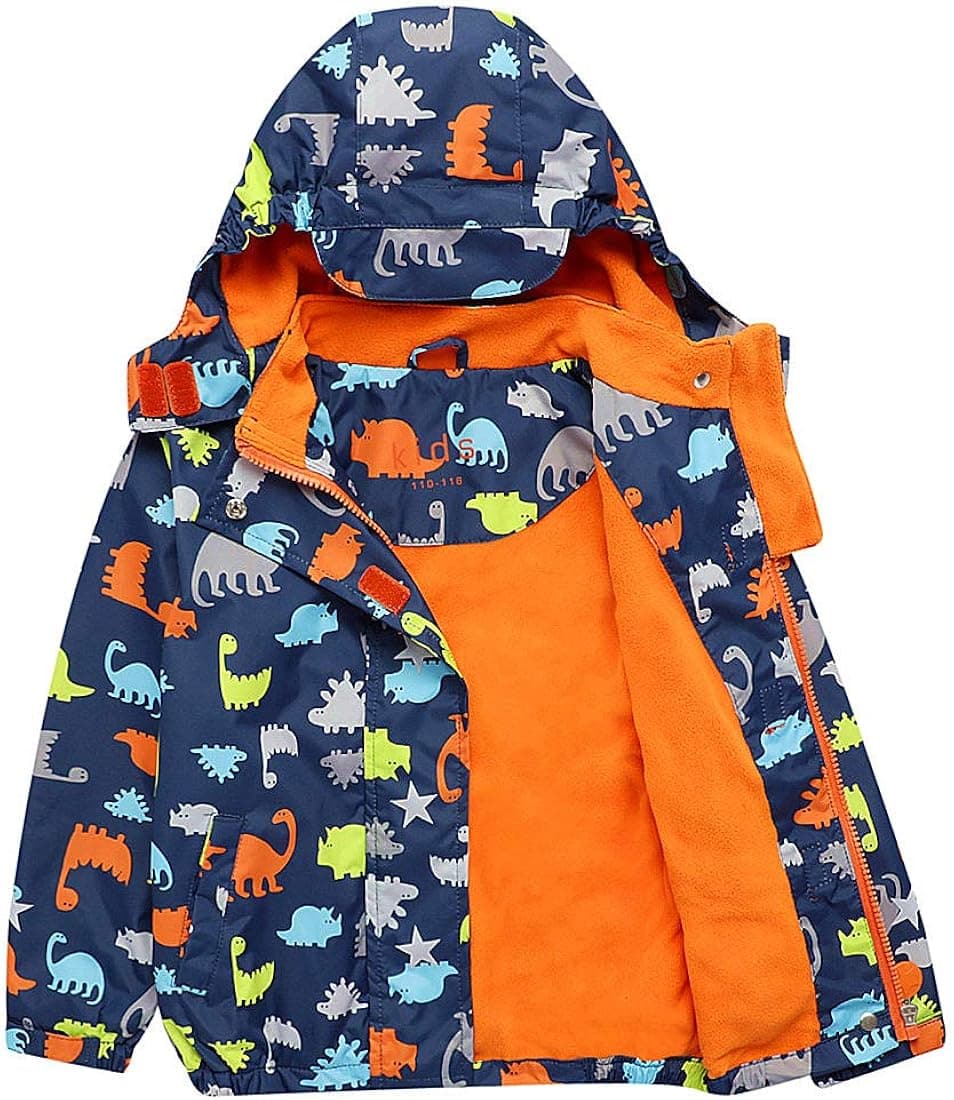HILEELANG Kids Boy Girl Rain Jacket Waterproof Fleece Hooded Rain Jacket Coat Warm Windbreaker Softshell Outwear