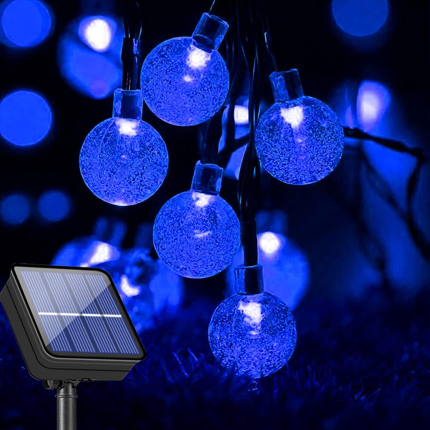 Cohoya Solar String Lights Upgraded 50ft 100 LED Crystal Globe Ball String Lights Outdoor Waterproof & 8 Modes Twinkle Starry Lighting for Patio Garden Porch Yard Party Wedding Decoration (Blue)