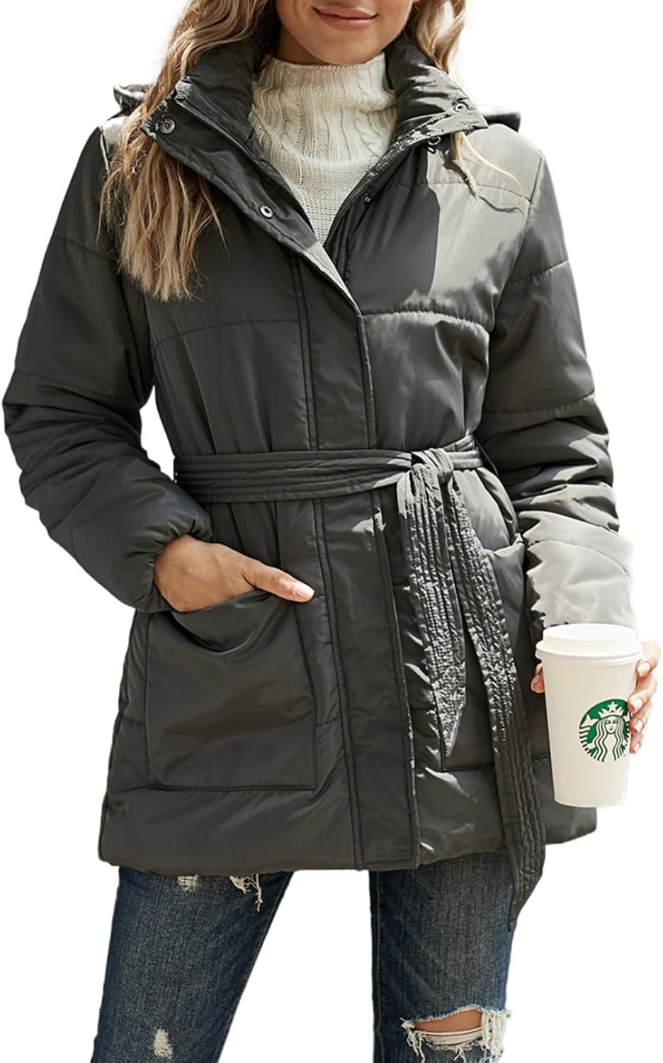 ASYOLY Women's Winter Warm Zip Up Quilted Jacket Outerwear Coat with Pockets
