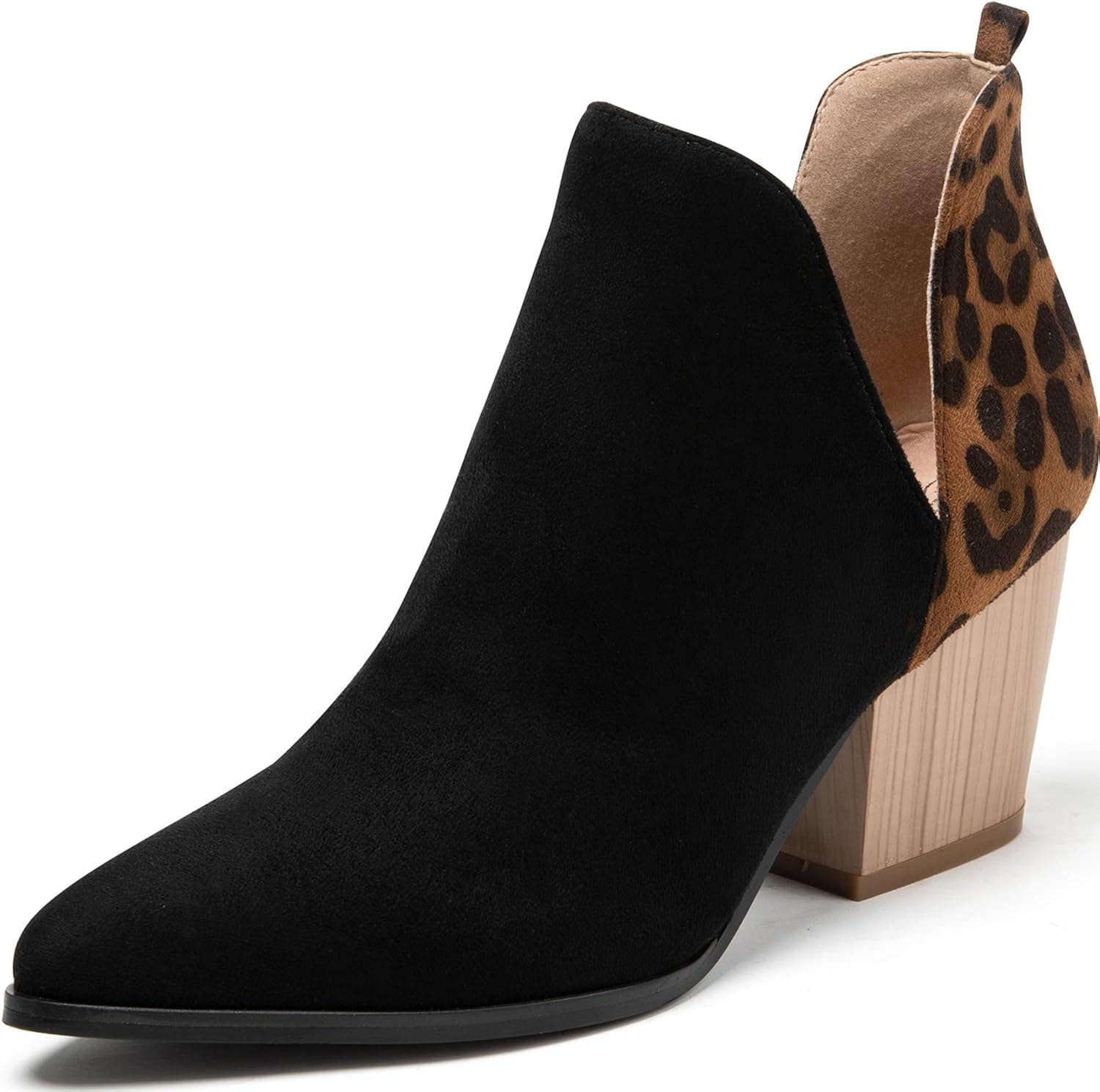 katliu Women Ankle Boots Fashion Chunky High Heel Short Boots Pointed Toe Side Zipper Booties