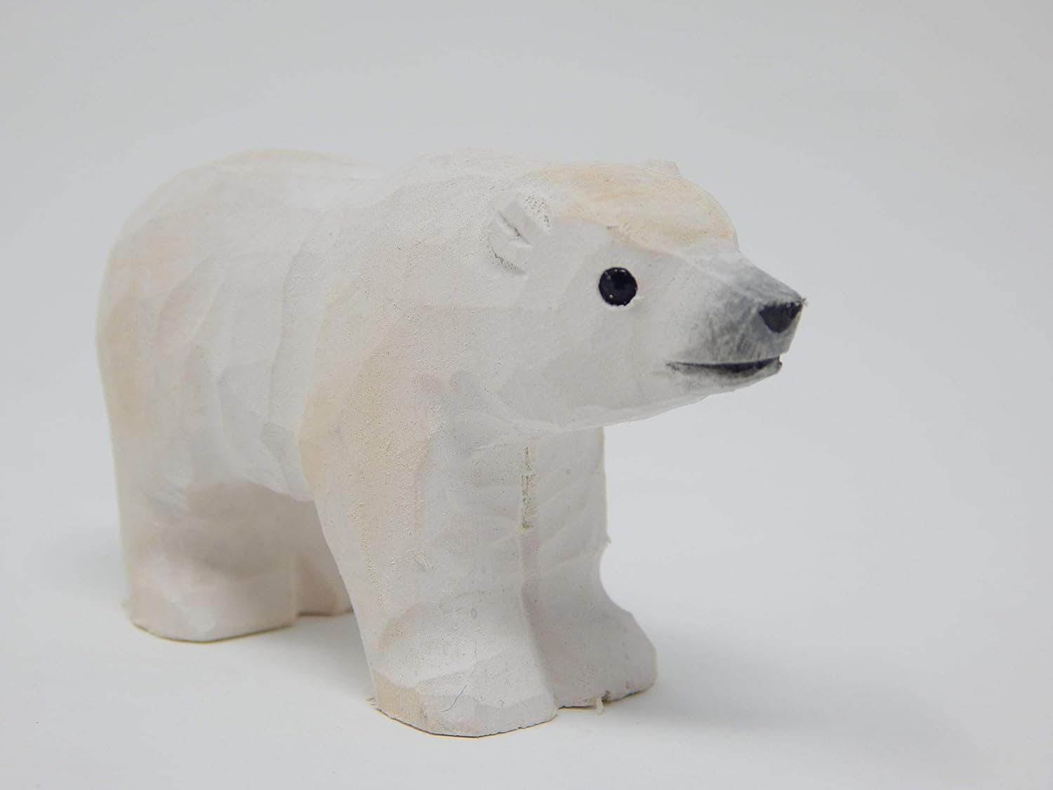 White Polar Bear - Small 2" Wooden Figurine - Arctic North Pole Snow Antarctica Carving Hand-Made Decoration Miniature Animals Woodwork