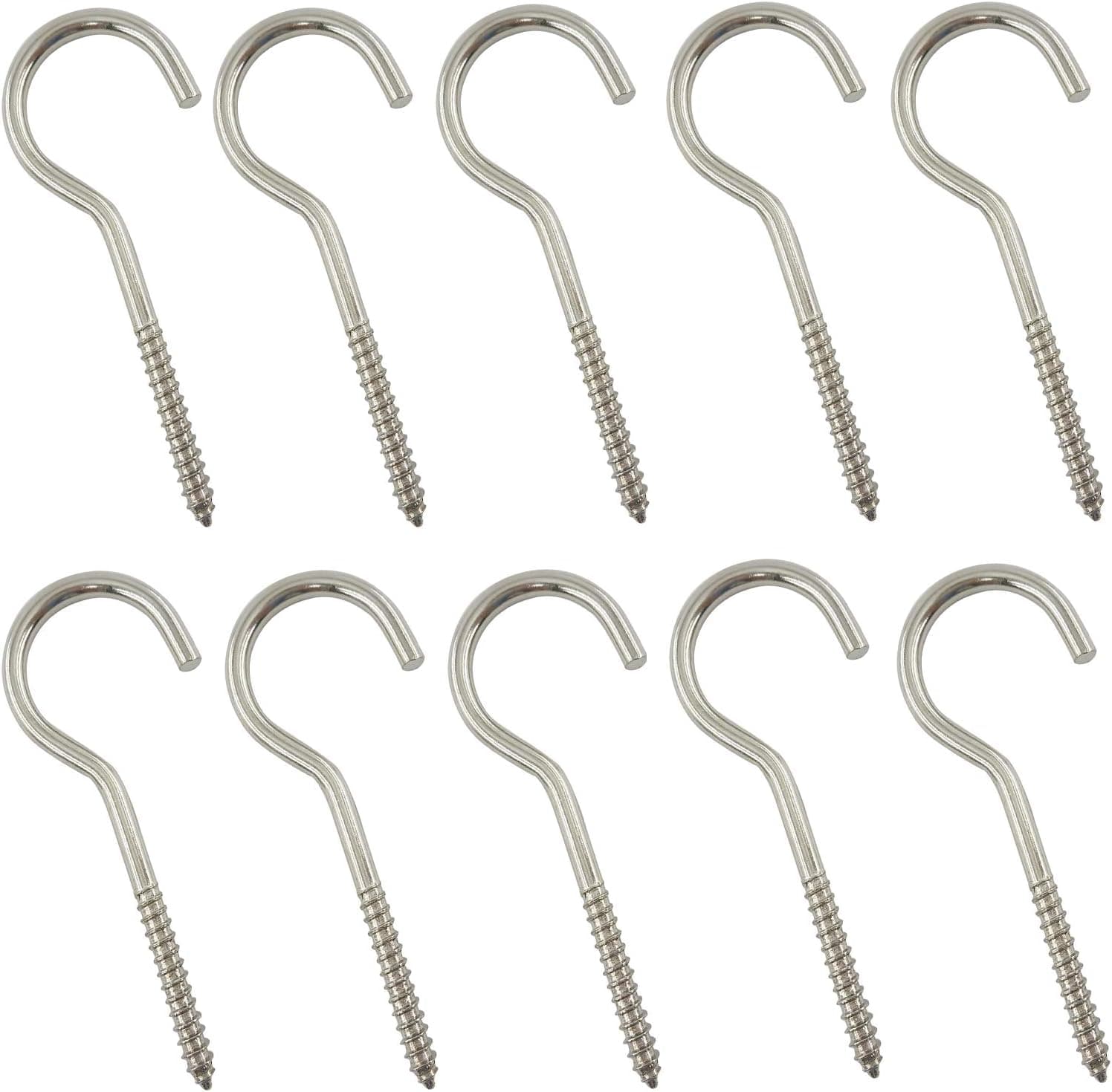4 Inches Silver Screw Hooks, Heavy Duty Ceiling Hook for Indoor or Outdoor, 10 Pcs