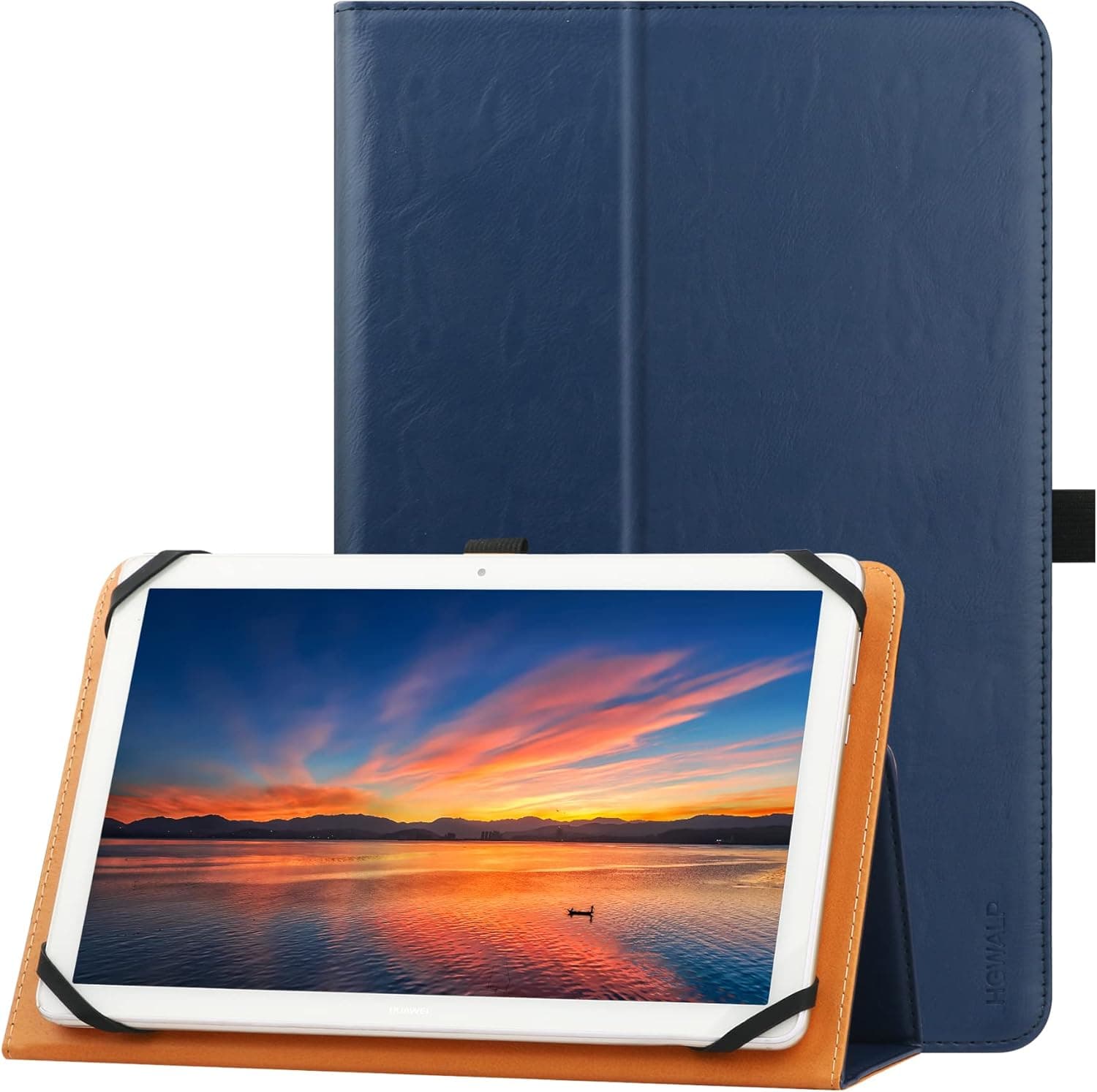 HGWALP Universal Case for 9inch 10inch Tablet,Stand Folio Universal Tablet Case Protective Cover for 9" 10.1" Touchscreen Tablet, with Adjustable Fixing Silicon Band and Stand-Navy