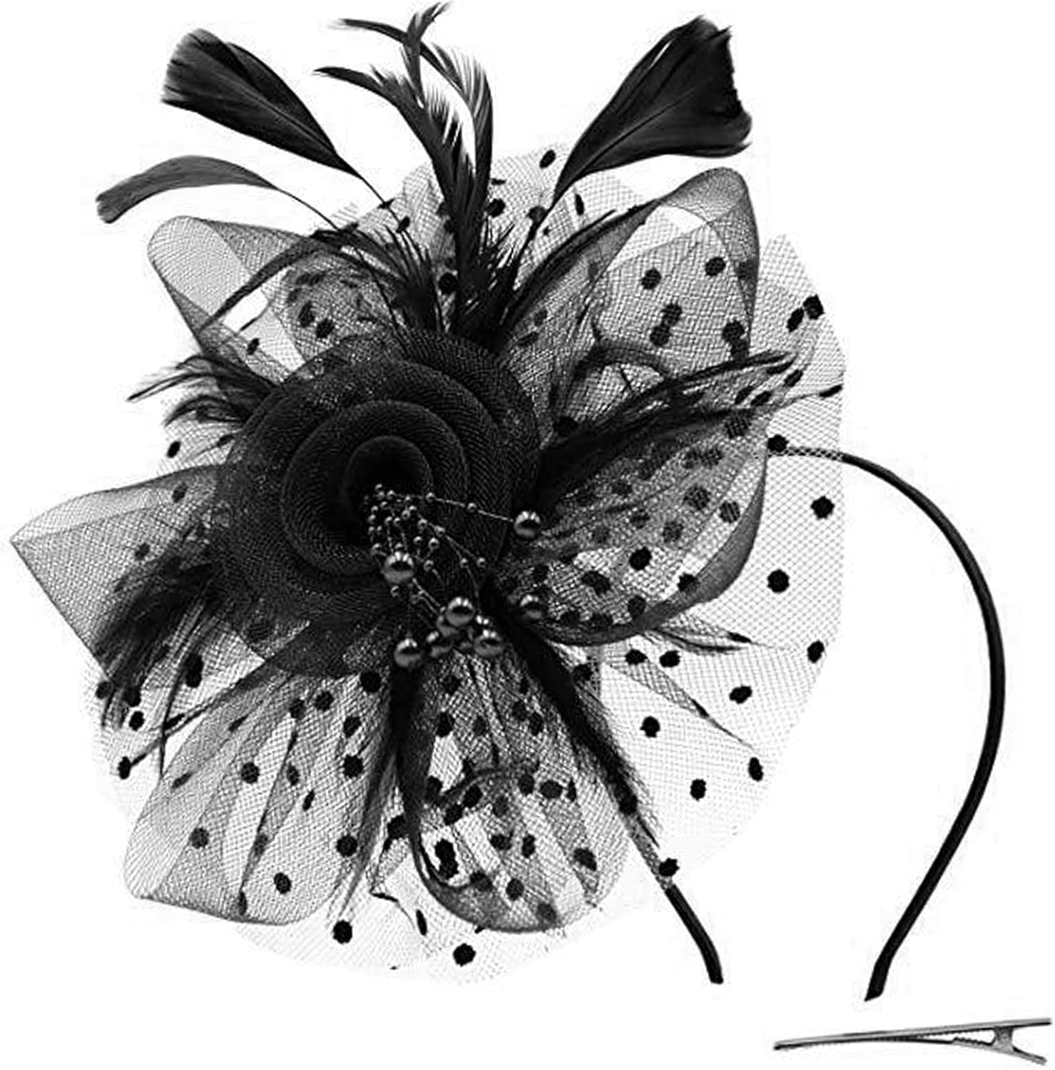 XYIYI Fascinators Hat Flower Mesh Feathers Headband Tea Party Headwear Wedding Hair Clip for Women Girls