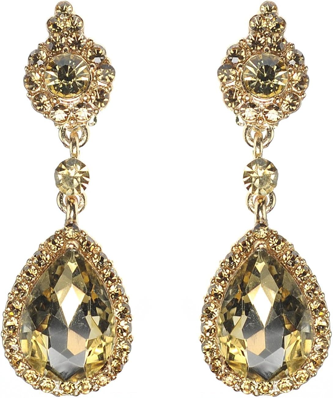 Women's Evening Rhinestone Studded Teardrop Stone Fashion Clip On Dangling Earrings
