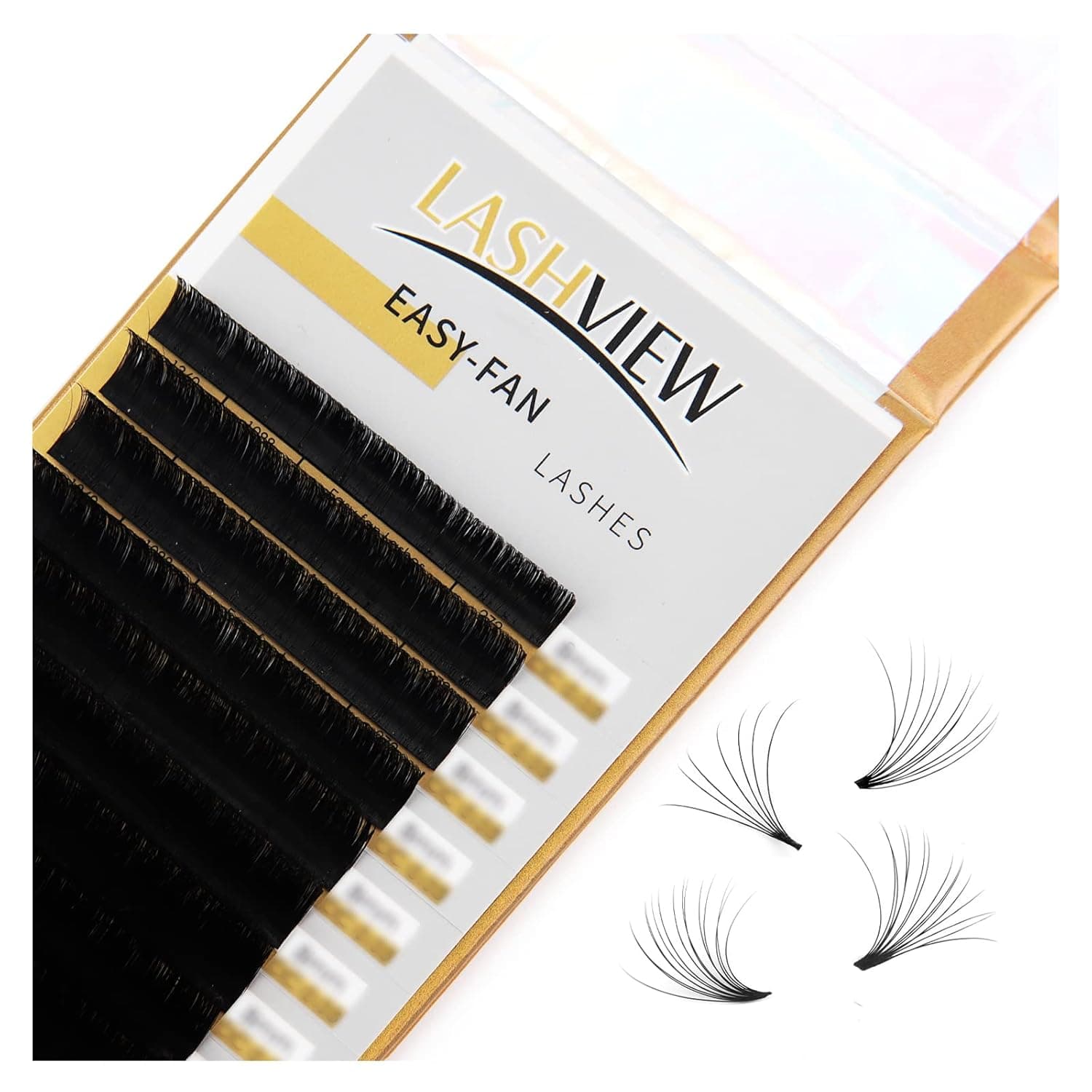 LASHVIEW Easy Fan Volume Lashes,Volume Lash Extensions,Easy Fan Lashes,Silk Individual Semi-permanent Handmade Soft Auto-Fan Eyelashes For Professional Salon Use (0.07-D, 18mm)