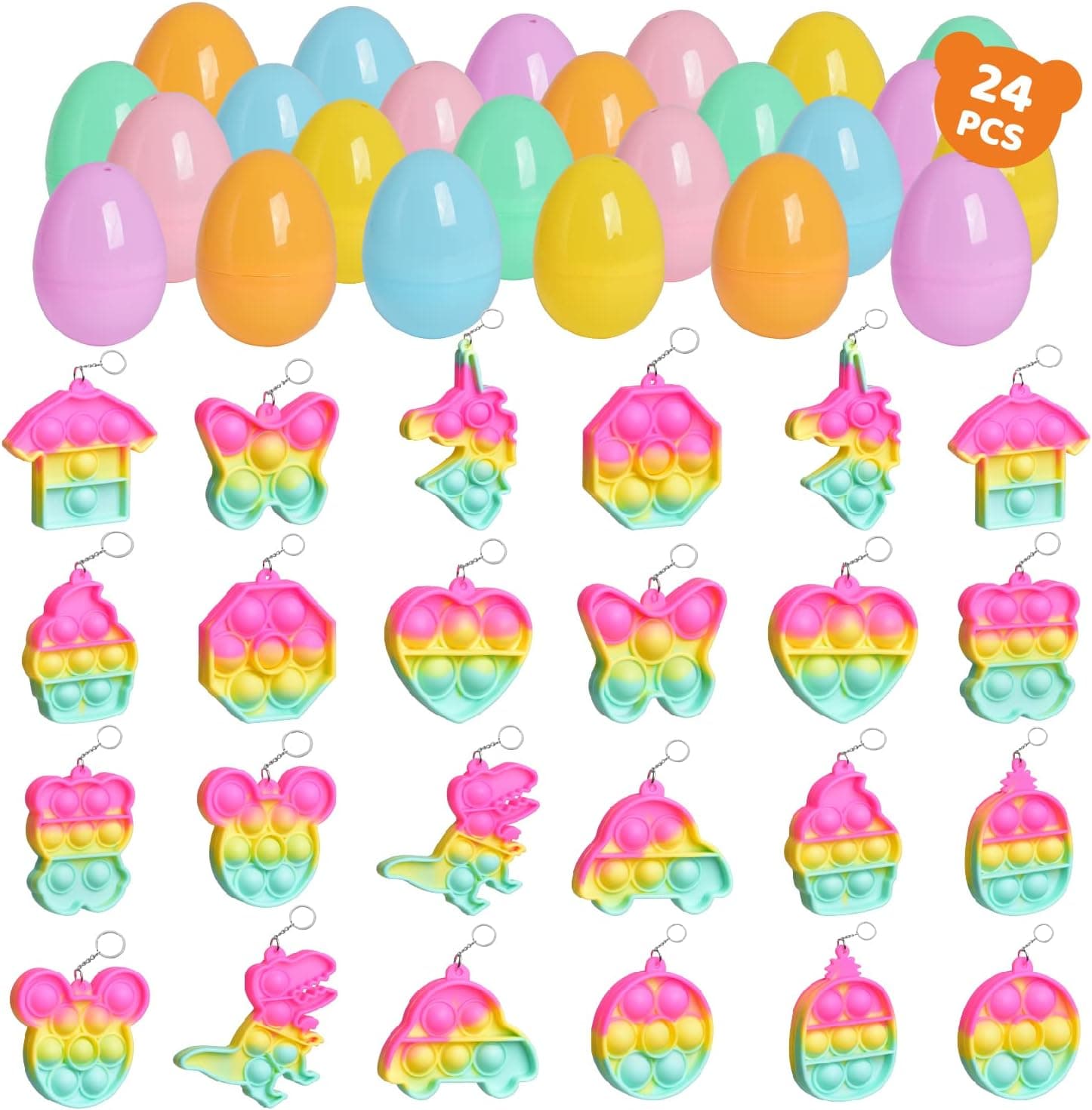 FUN LITTLE TOYS 24PCS Bubble Poppers Fidget Toy Filled Easter Eggs, 24 Easter Eggs with Pop Bubble Fidget Toys Inside, Toddler Sensory Stress Toys Bulk, Easter Basket Stuffers Party Favors Gift
