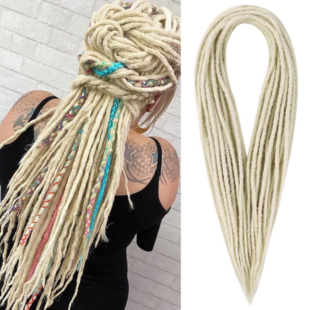 Aguacor Synthetic Double Ended Dreadlock Extensions 24inches Thin 0.6cm Dreads Handmade Crochet Hair Reggae Hair Hip-Hop Style Soft Dreadlocks Extensions For Rock&Roll Hippie Blonde Dreads Hair Extensions (10 Strands, #613)