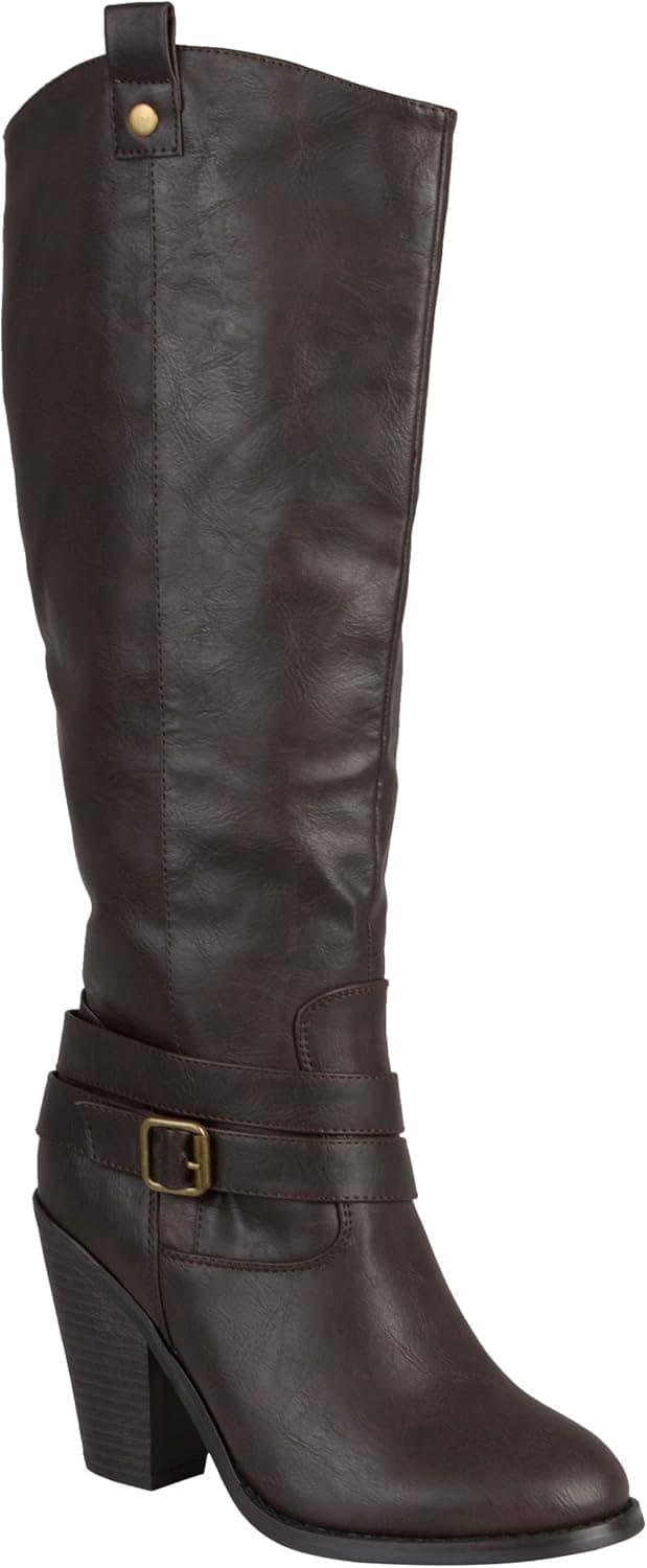 Brinley Co. Womens Regular and Wide-Calf Buckle Knee-High Ankle-Strap Dress Boot