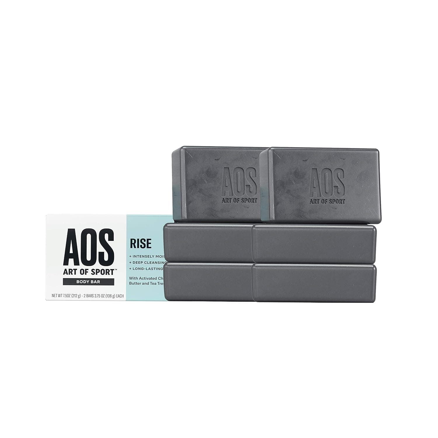 Art of Sport Body Bar Soap (6-Pack) - Rise Scent - Activated Charcoal Soap with Natural Botanicals Tea Tree Oil and Shea Butter - Fresh and Clean Fragrance - Shower + Hand Soap - 3.75oz