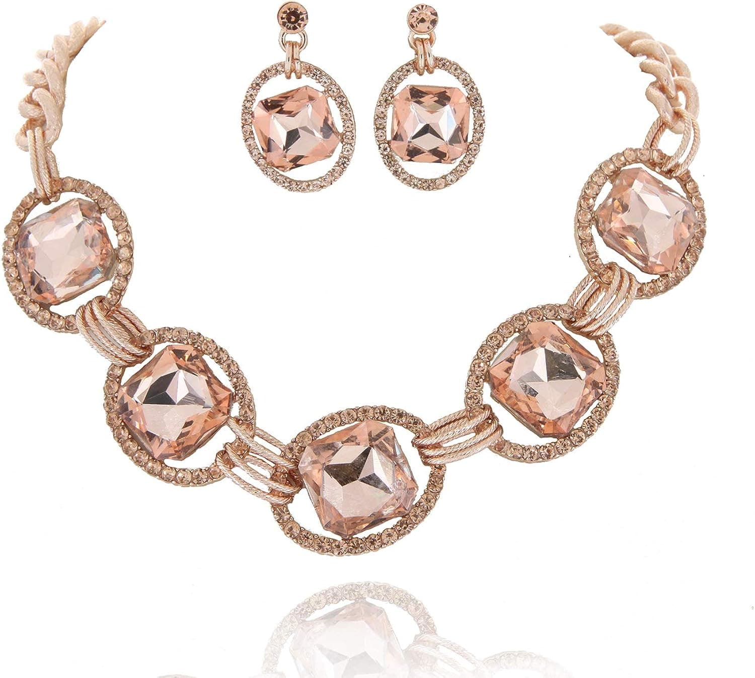 SP Sophia Collection Austrian Crystal Women's Chunky Choker Collar Chain Necklace and Earrings Jewelry Set