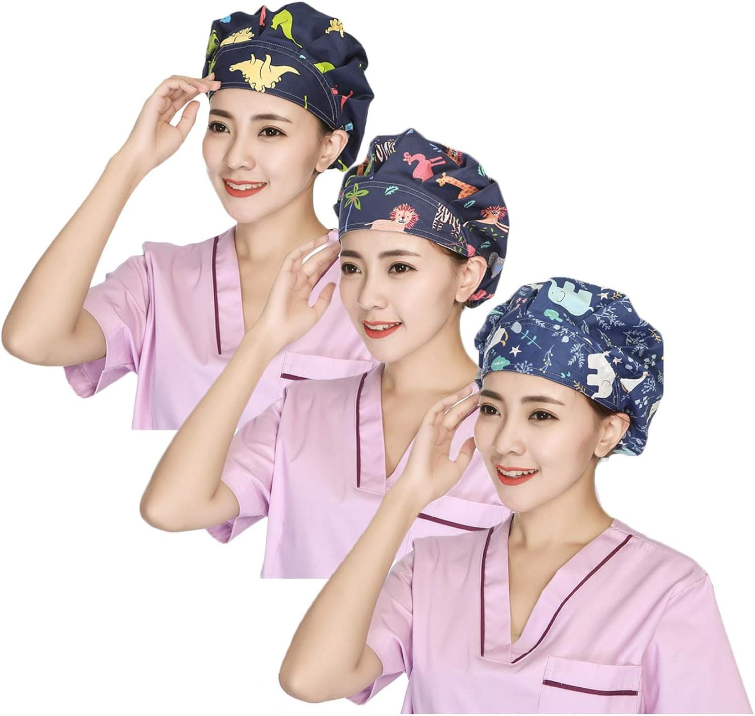 Nothar Women's Adjustable Sweatband Bouffant Hats Value Set