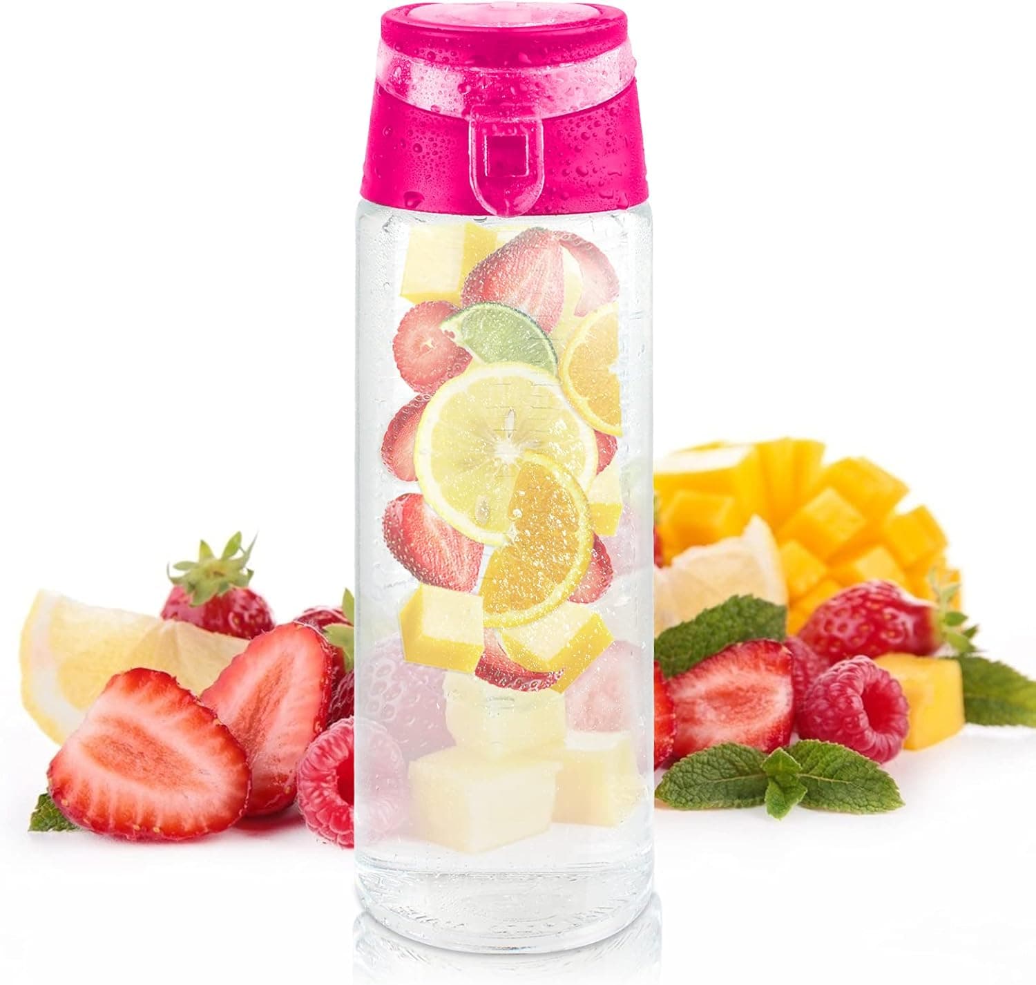 KUFUNG Fruit Infuser Water Bottle With Sleeve - BPA Free Anti-Slip Grip & Flip Top Lid Infused Water Bottles for Women & Men - Water Infusion Bottle With Cleaning Brush (Purple, 30 oz)