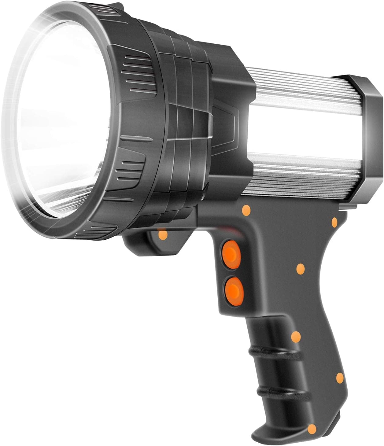 DANGEJA Rechargeable Spotlight Super Bright LED Flashlight Outdoor Handheld Spot Light High Lumen 9600mAh Long Lasting Large Torchlight Searchlight Floodlight Hiking Flashlight USB Output (Silver)