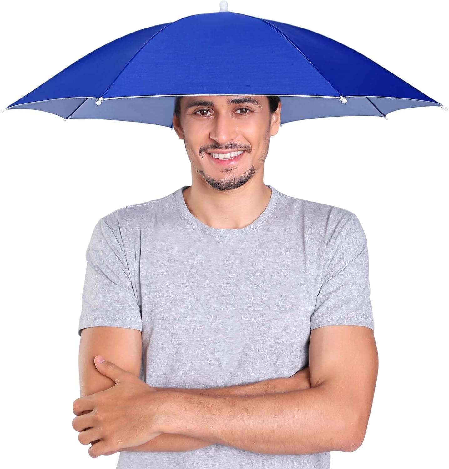 massmall Umbrella Hat 27" UV Protection Umbrella Hats for Women Men Hands Free Umbrella Blue/1 Pack