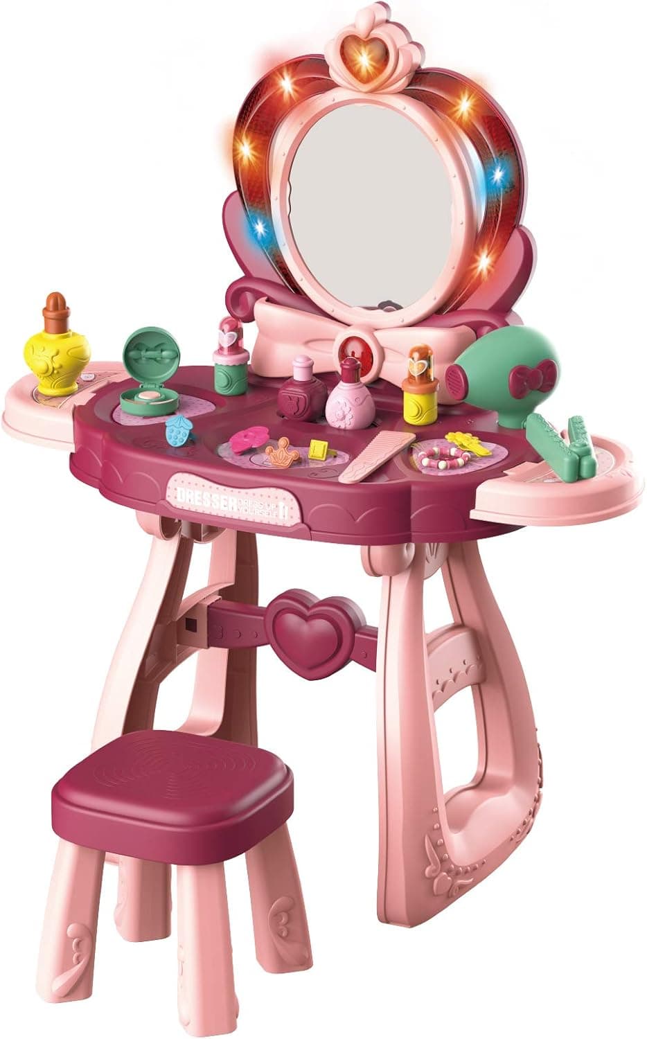 Toddler Vanity Set Girls Vanity Set with Mirror and Stool Kids Makeup Vanity Set for Little Girls Toddler Makeup Vanity Light and Beauty Accessories Little Girls Princess Vanity Set Gift for Girls