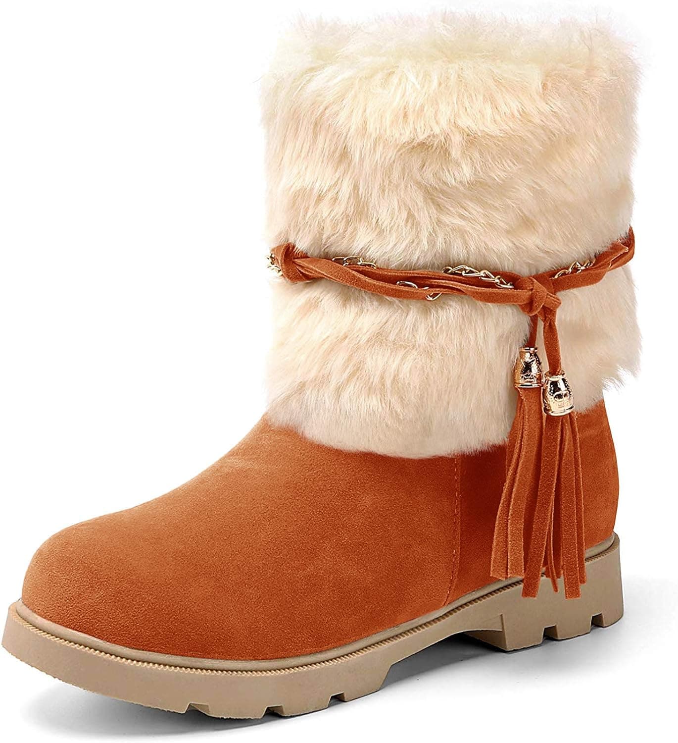 Susanny Women's Fashion Warm Short Booties Outdoor Suede Flat Waterproof Faux Fur Snow Boots