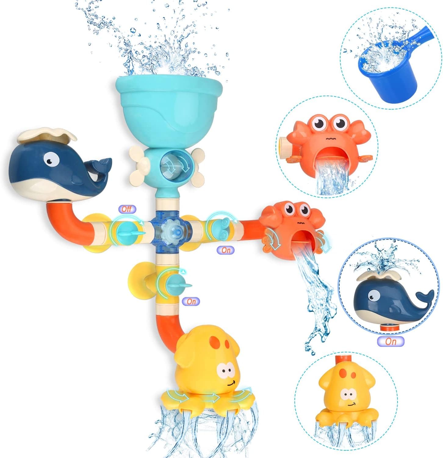 Bath Toys for Toddlers 2 3 4 5 Years Baby Kids Boys and Girls, Bathtub Toy for Age 4-8 DIY Pipes Tubes Bath Time Water Toys with Color Box Birthday Gift