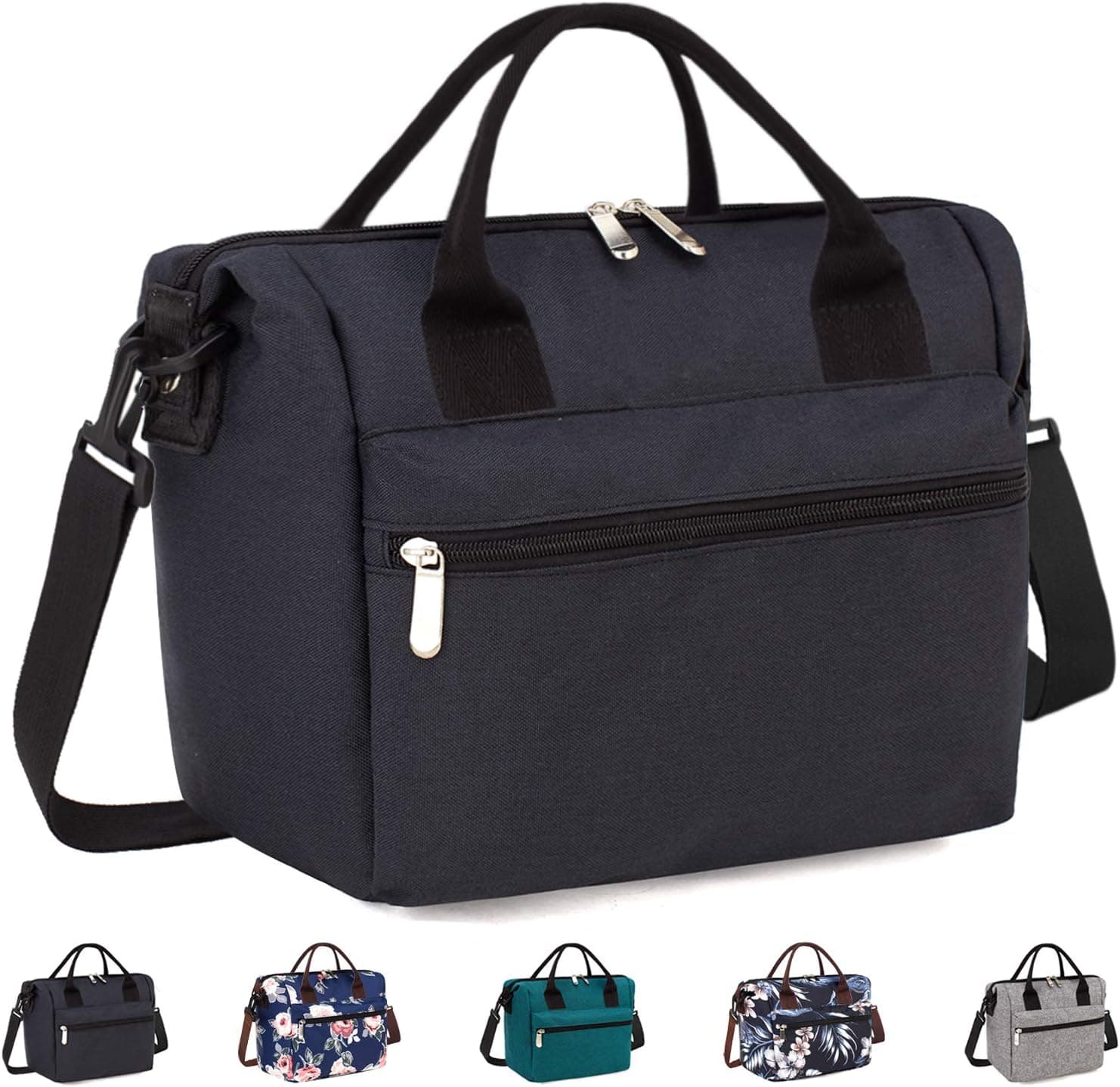 Insulated Lunch Bag Box with Adjustable Shoulder Strap, Water Resistant Leakproof Cooler Bag Lunch Container for Women/Men/Work/Picnic-Classic Black