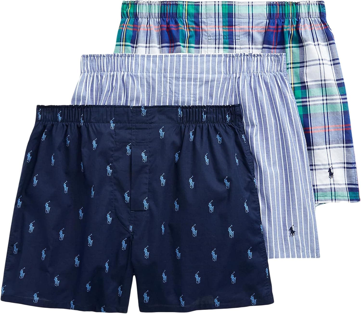 Polo Ralph Lauren Classic Fit 3 Packaged Woven Boxers Bridgeport Plaid/Cruise Navy Aopp/Cork Stripe XL